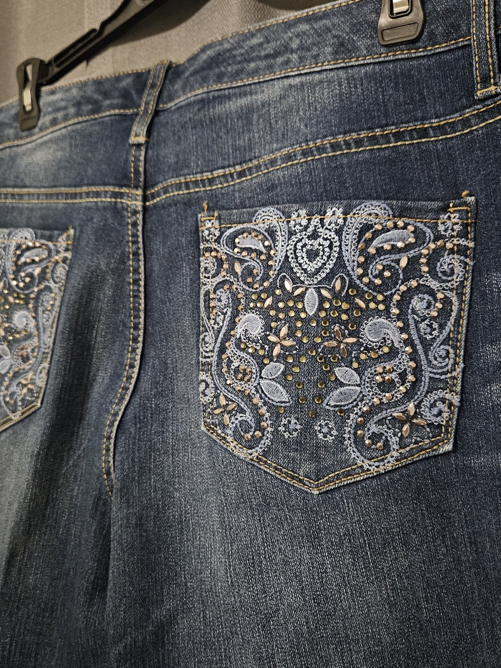 Nine West Dark Blue Boot Cut Jeans with Embroidered & Studded Back Pockets